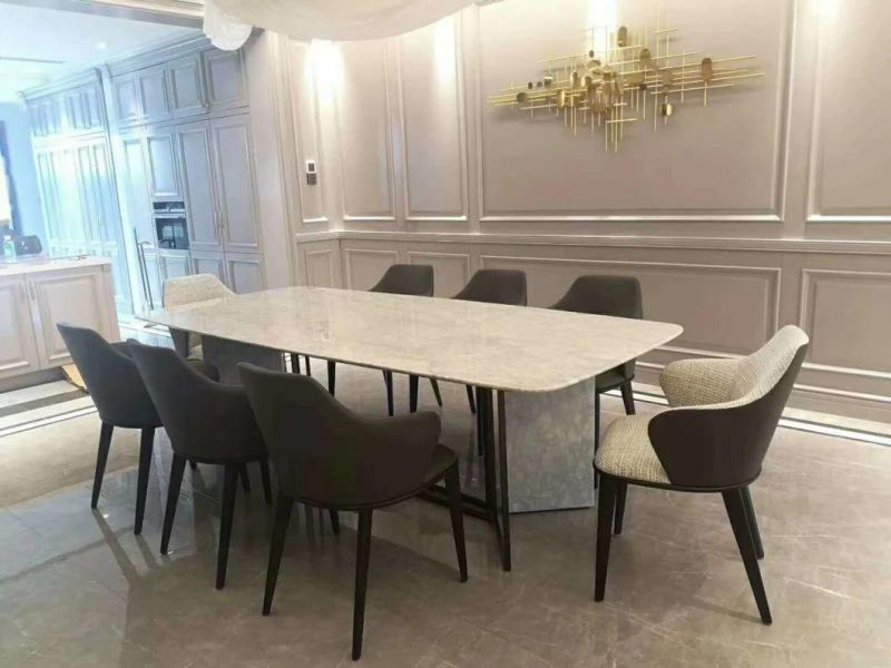 Chinese Unique Design Dt1502-16 Modern Diningroom Furniture Wooden Top Solid Base Dining Table