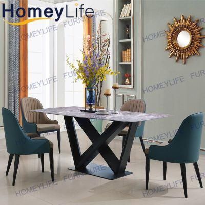 6 Seater China Factory Direct Furniture Marble Dining Table with Iron Base
