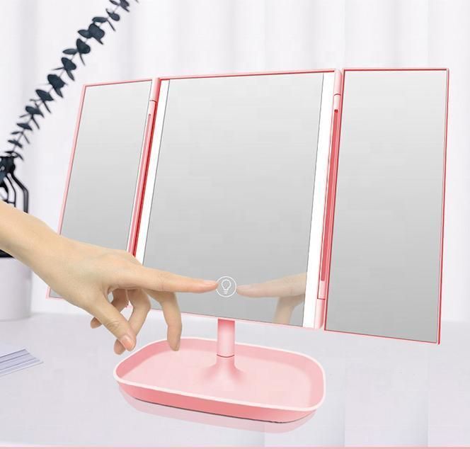 Modern Custom Trifold LED Light Desk Makeup Mirror