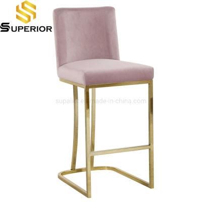 Indoor Bar Furniture Golden High Back Pink Velvet Bar Stool