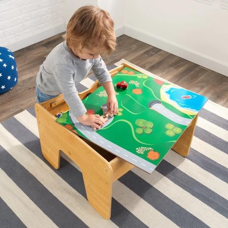 2-in-1 Modern Furniture Kids Activity Table Pine Wood Play Table