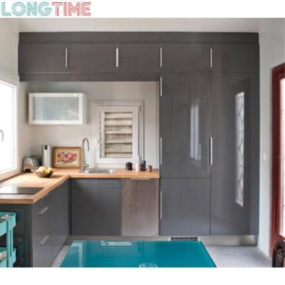 Waterproof Wood Cupboard Design Gray Glossy Kitchen Furniture Kitchen Cabinet
