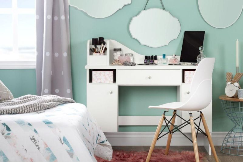 Dressing Table with 2 Doors and Storage Basket, Pure White