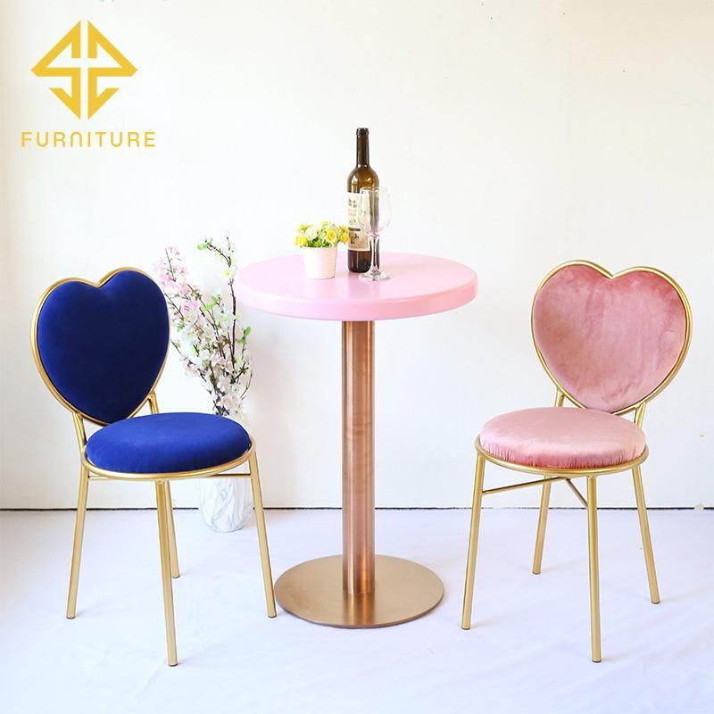 Modern Golden Heart Metal Frame Velvet Cover Dining Chair for Hotel Wedding Banquet Used