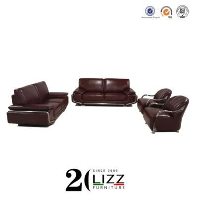 Modern Couch Genuine Leather Living Room Sofa Set with Stainless Steel