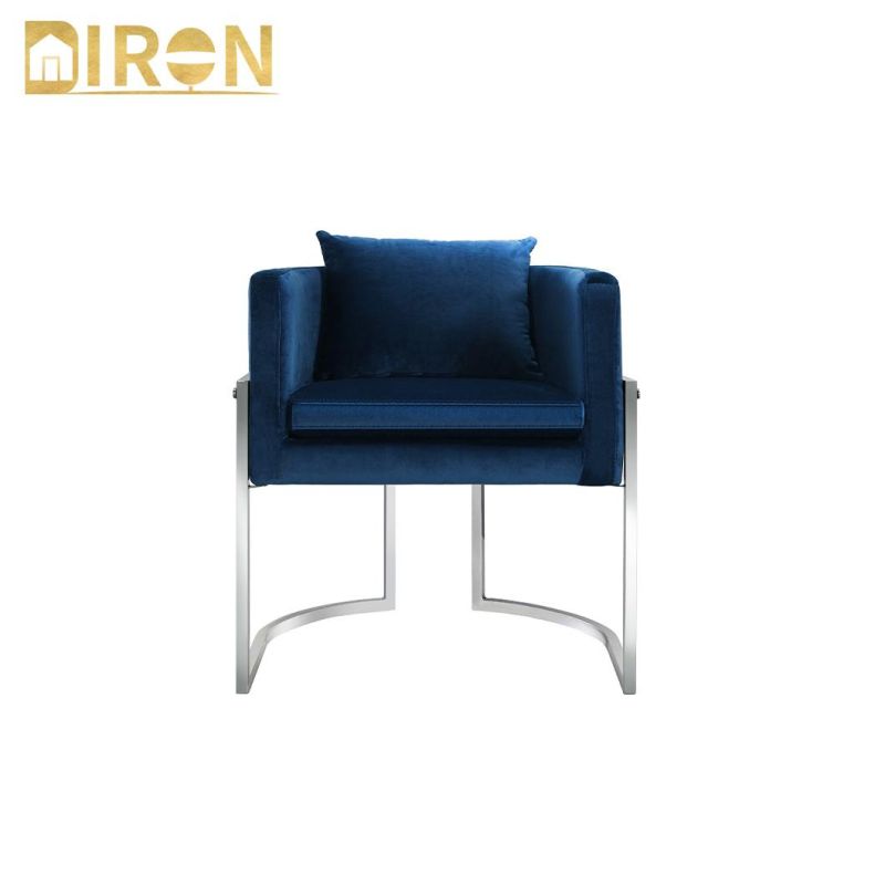 Hotel Home Livingroom Modern Furniture Blue Fabric Stainless Steel in Chrome Color Dining Chair