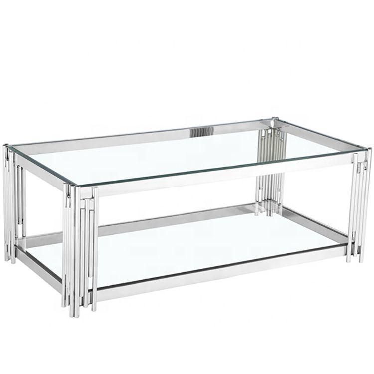 Modern Glass Top Polished Stainless Steel Base Gold Coffee Table/Dining Table
