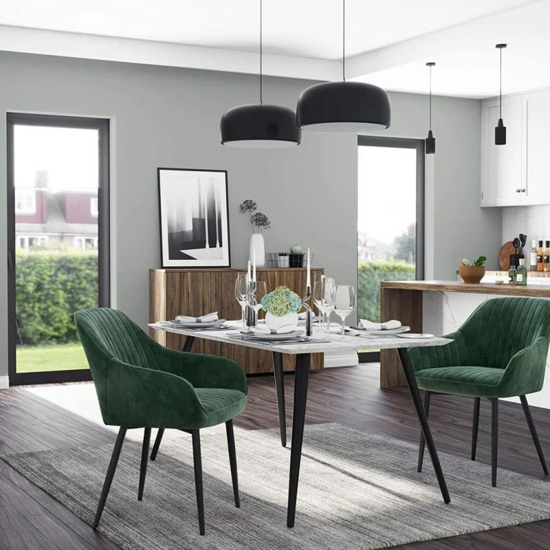 Nordic Modern Dining Room Furniture Wood Dining Table Set with Velvet Chairs