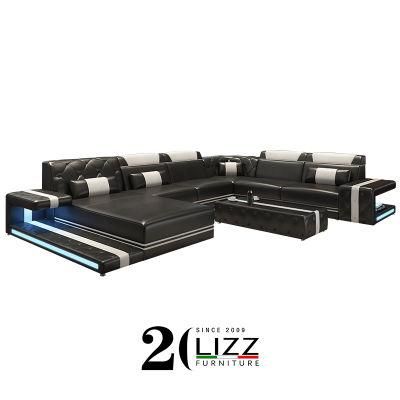 Black Leather Sofa for Modern Leisure House Living Room Furniture