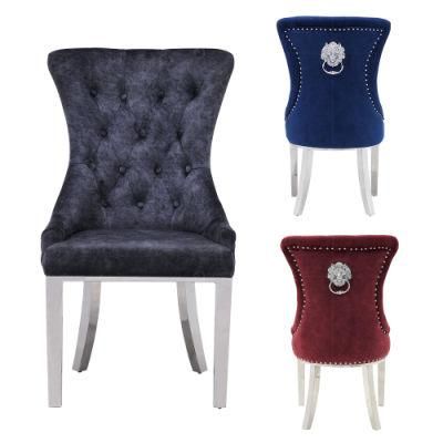 Modern Fabric Velvet Stainless Steel Legs Dining Chair with Lion Ring