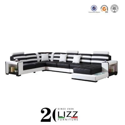 China Factory Luxury Modern Furniture European Bonded Leather Sectional LED Sofa