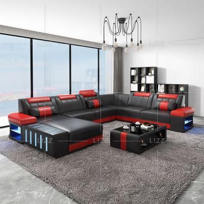 Functional Modern Style U Shape Design Home Furniture Living Room Luxury Genuine Leather Sofa