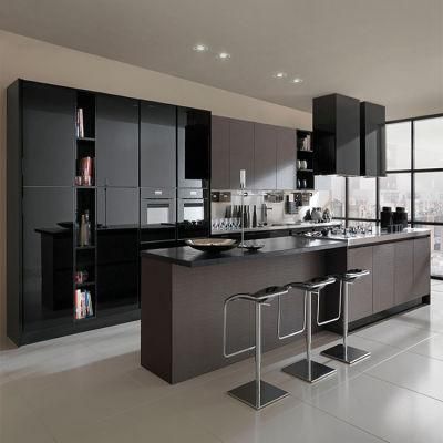 Modern Design Villa Kitchen Furniture Black Plywood Cabinets High Gloss Lacquer Kitchen Cabinet