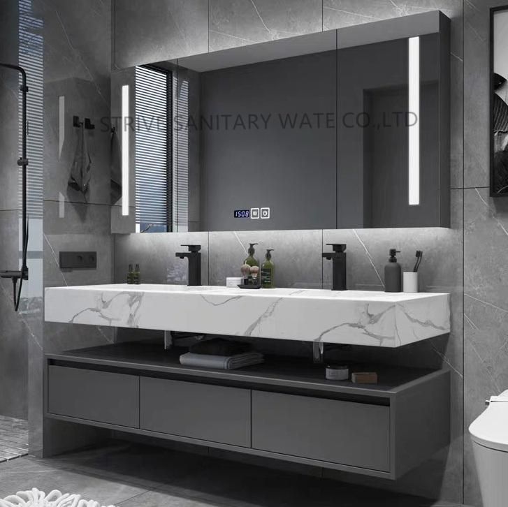 Modern Luxury Gray Bathroom Vanity with LED Medicine Cabinet