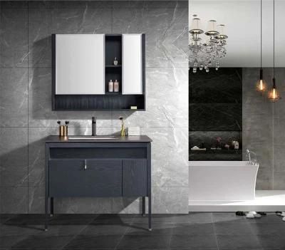 Elegant Floor Type Solid Wood Bathroom Cabinet with Mirror Cabinet and Marble Countertop