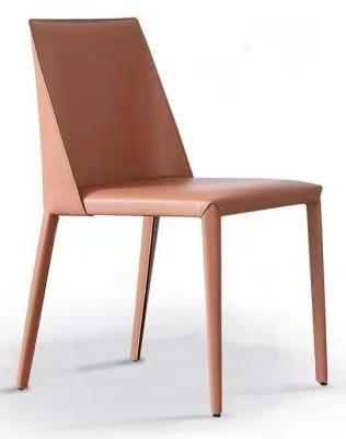 Modern Hard Saddle Leather Dining Chair with Heavy Steel Frame