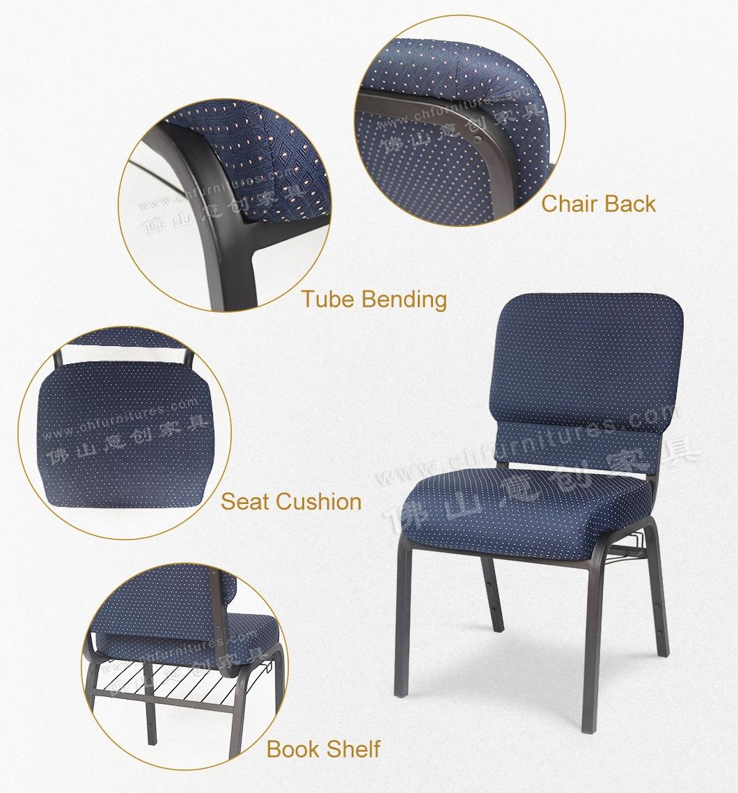 Yc-G38-13 Iron Wholesale Worship Chair Black Stacking Diamond Pattern Blue Chair for Church