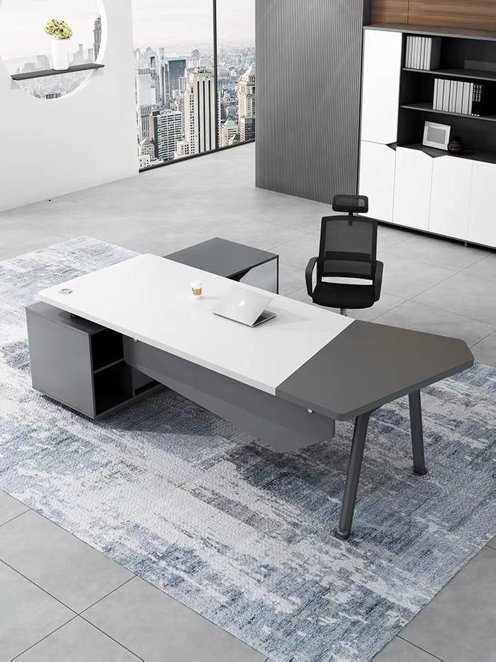 White and Grey Wooden Small Executive Manager Office Desk