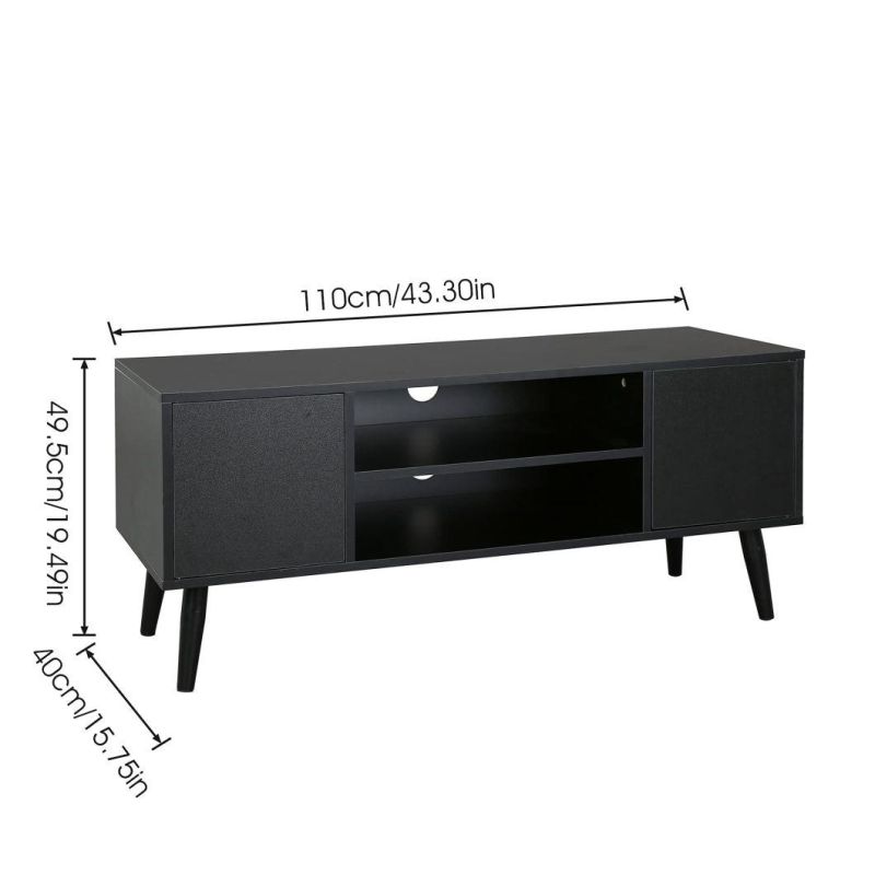 TV Cabinet for Flat Screen TV, Wooden Entertainment with Storage Shelf for Living Room, White