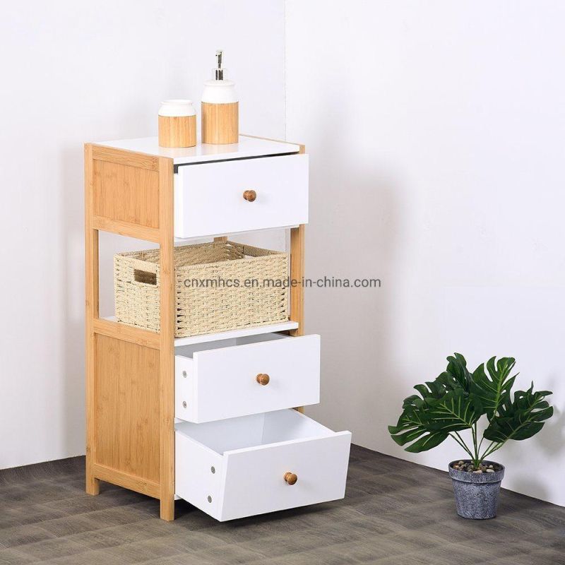 Bamboo Storage Cabinets Bathroom Cabinet with Drawer, Free Standing Storage Cabinet Shelf/Livingroom/Kitchen
