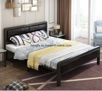 Luxury Design Modern Bedroom Furniture Leather Fabric Cushion Iron Bed