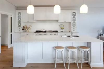 Large Transitional Open Kitchen White Shaker Quartz Benchtops Kitchen Cabinet with Island