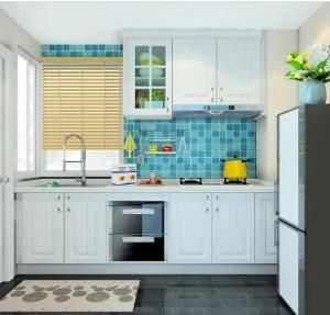 White Linear Style Wooden Kitchen Cabinet
