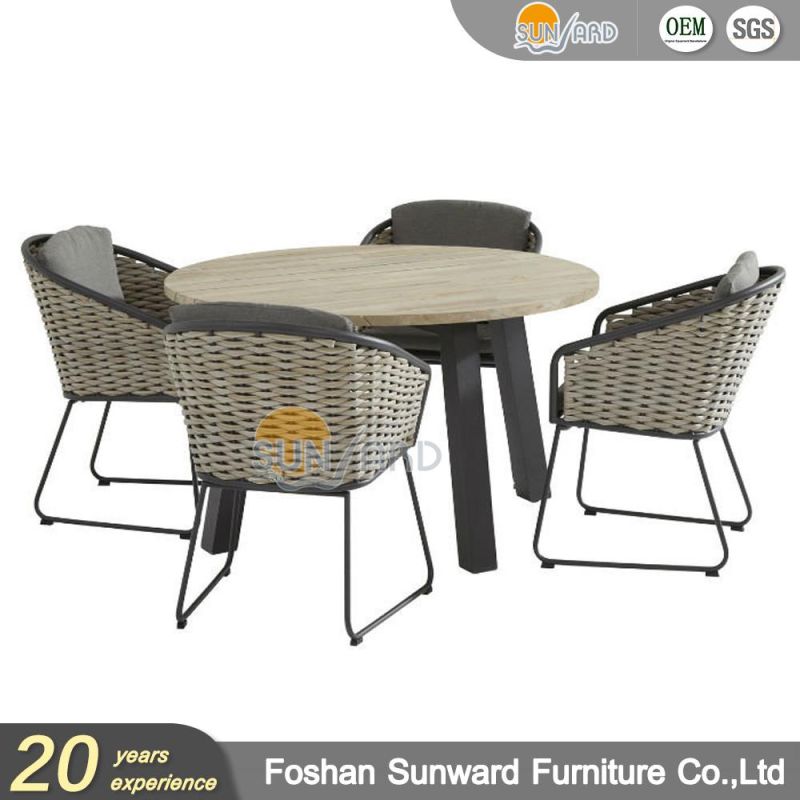 Modern Home Hotel Restaurant Handmade Rattan Wicker Rope Weaving Woven Wedding Chair Table Garden Patio Outdoor Dining Aluminum Tables Chairs Furniture
