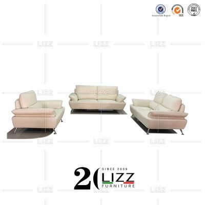 Professional European Style Solid Wood Furniture Modern PU Geniue Leather Sofa with Stainless Steel Legs