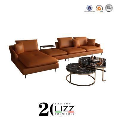 European Unique Designer Italian Miami Top Grain Genuine Leather L Shape Leisure Sofa