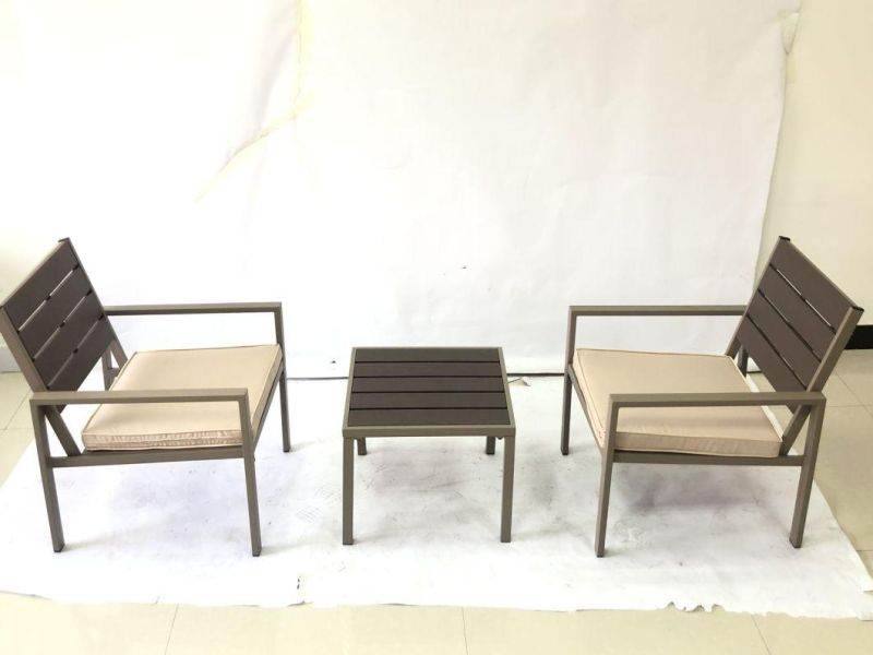Wood Grain Plastic Kd Furniture in Fast Assembly Coffee Sets in Seat Cushion Plastic Sofa in Home Modern Outdoor Living Room Leisure Garden Dining Set for