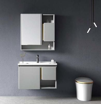 Modern White Wood Grain PVC Coated Bathroom Furniture Cabinet