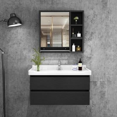 Modern Design Bathroom Furniture Wall Mounted Black Wooden Bathroom Vanity with Mirror and Drawer