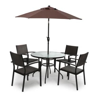 Dining Set Modern Rattan Dining Table Set for 4 Persons Outdoor Dining Table with 4 Rattan Chairs Dining Outdoor Table with Glass