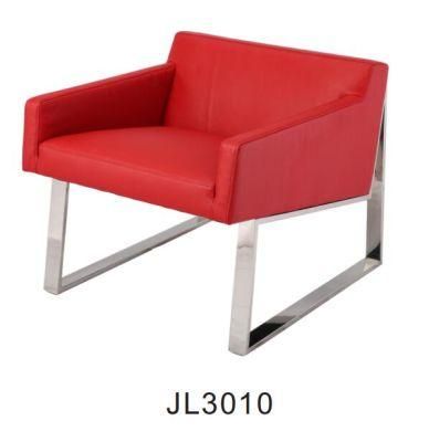 Red Leather Office Reception Chair Hotel Lobby Chairs with Stainless Steel Legs Chrome