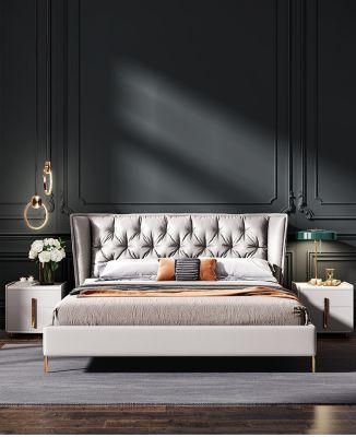 Leather Bed Modern Minimalist Light Luxury Double Bed Rice Small Apartment Soft Wrapper Bed Nordic Master Bed