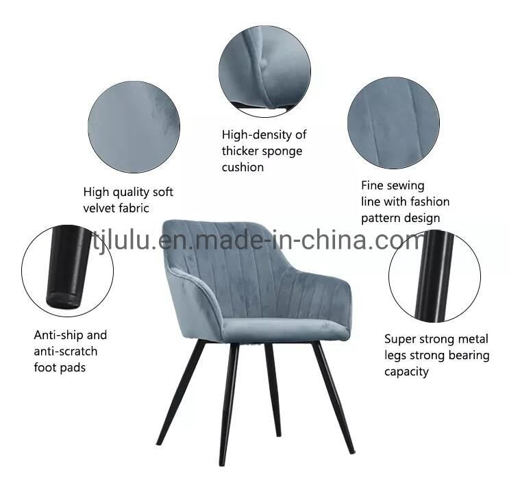 Wholesale Modern Luxury Room Furniture Nordic Velvet Metal Dining Chairs with Black Legs