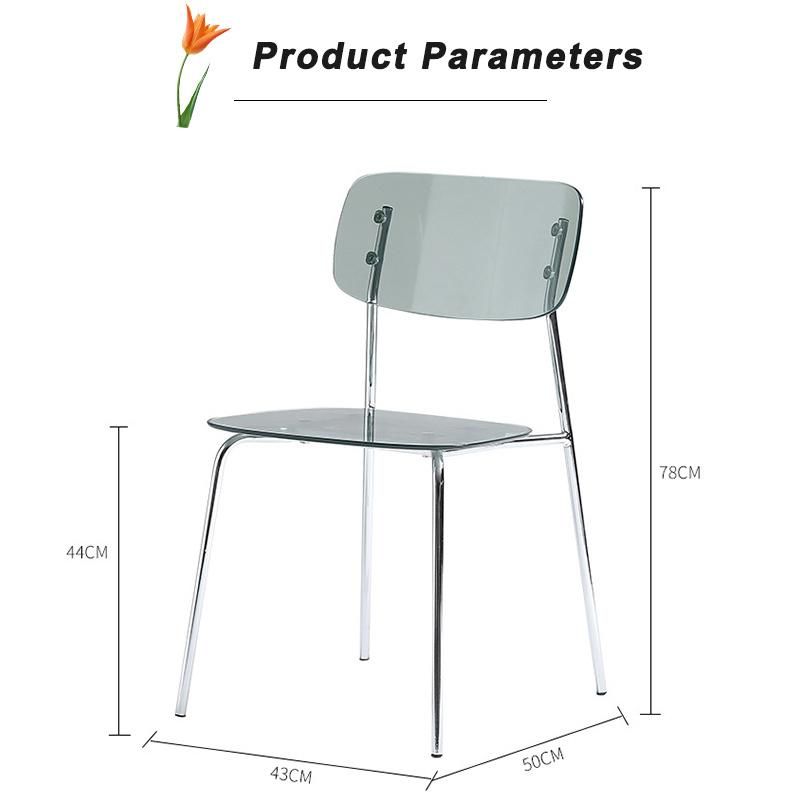 Modern Luxury Armless Acrylic Dining Room Chair Stackable Transparent PC Dining Chairs with Chromed Legs for Outdoor Furniture