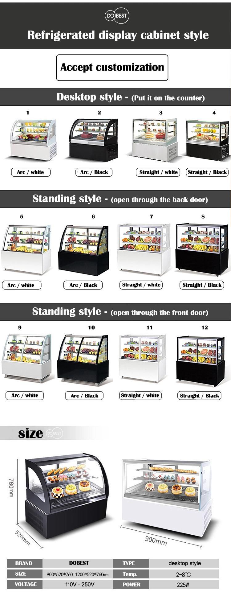 Competitive Prices Commercial Free Standing Glass Modern Bakery Refrigerated Cake Display Showcases Display Cabinet