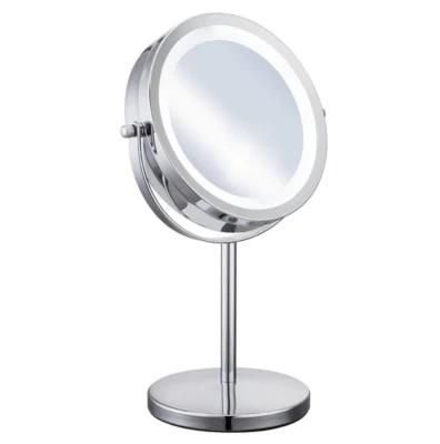 Round Free Stand Double-Sided Swivel Magnifying LED Makeup Mirror for Vanity and Bathroom Counter Top