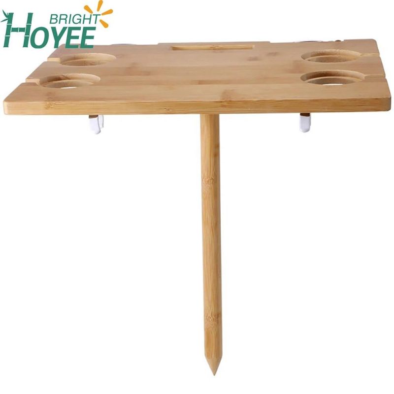 Portable Bamboo Wine Table for Picnic, Foldable Snacks Cheese Board