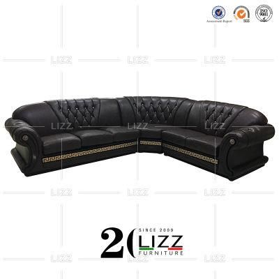 Leisure Tufted Chesterfield Sectional Genuine Leather Corner Sofa