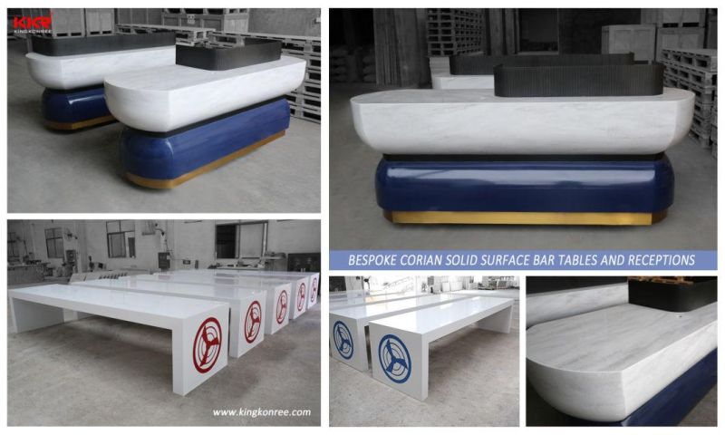 Kkr Customized Modern White Artificial Stone Reception Desk Countertop Integration Meeting Long Tables