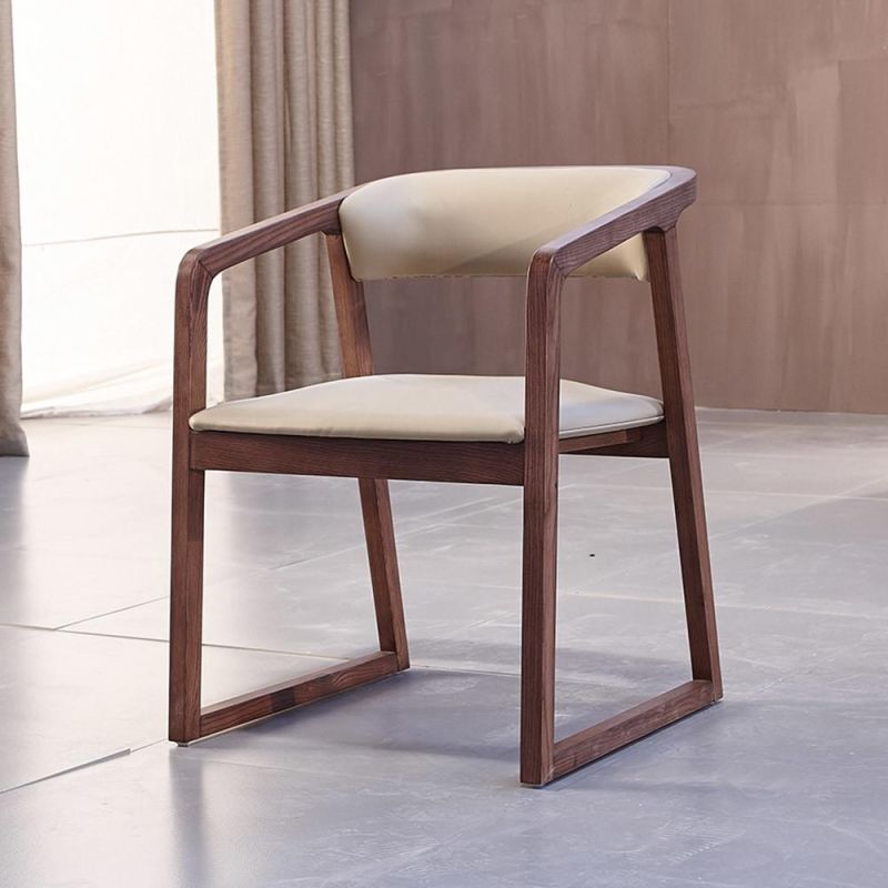 Solid Wood Fram Soft PU Seating Comfortable Backrest Armrest Chair