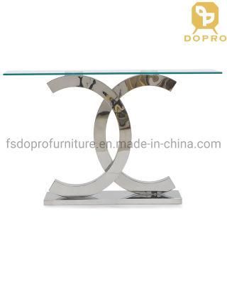 Modern Stainless Steel Luxury Metal Console Table Glass Top Entrance-X08