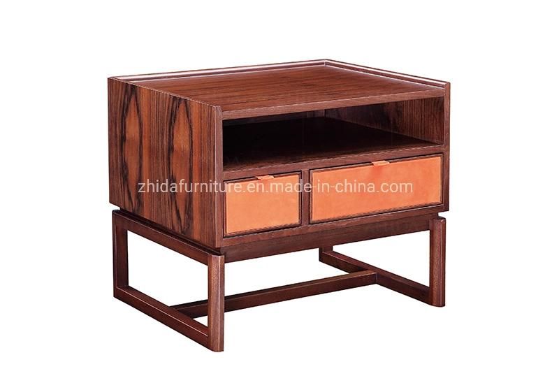 Hotel Walnut Wooden Nightstand in Suede Leather