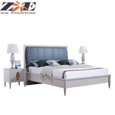 Moden MDF and Solid Wood Leg White Bed with Soft Headboard