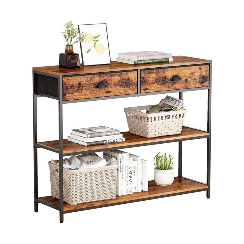 3-Tier Console Table with 2 Drawers Entryway Table Narrow Accent Table Metal Frame