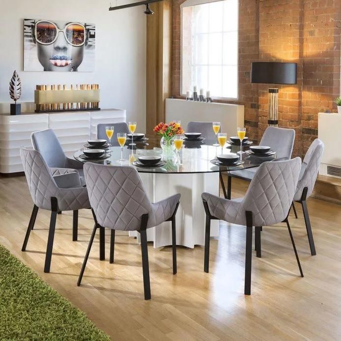Wholesale Fabric Arm Modern Upholstered Seat Dining Chair with Metal Legs