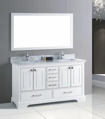 60 Inch White Wood Bathroom Vanity with Marble Top